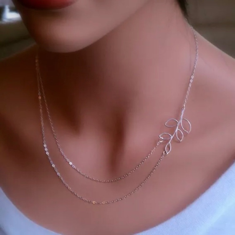 🔥Minimalist Silver Leaf Necklace Double Layer